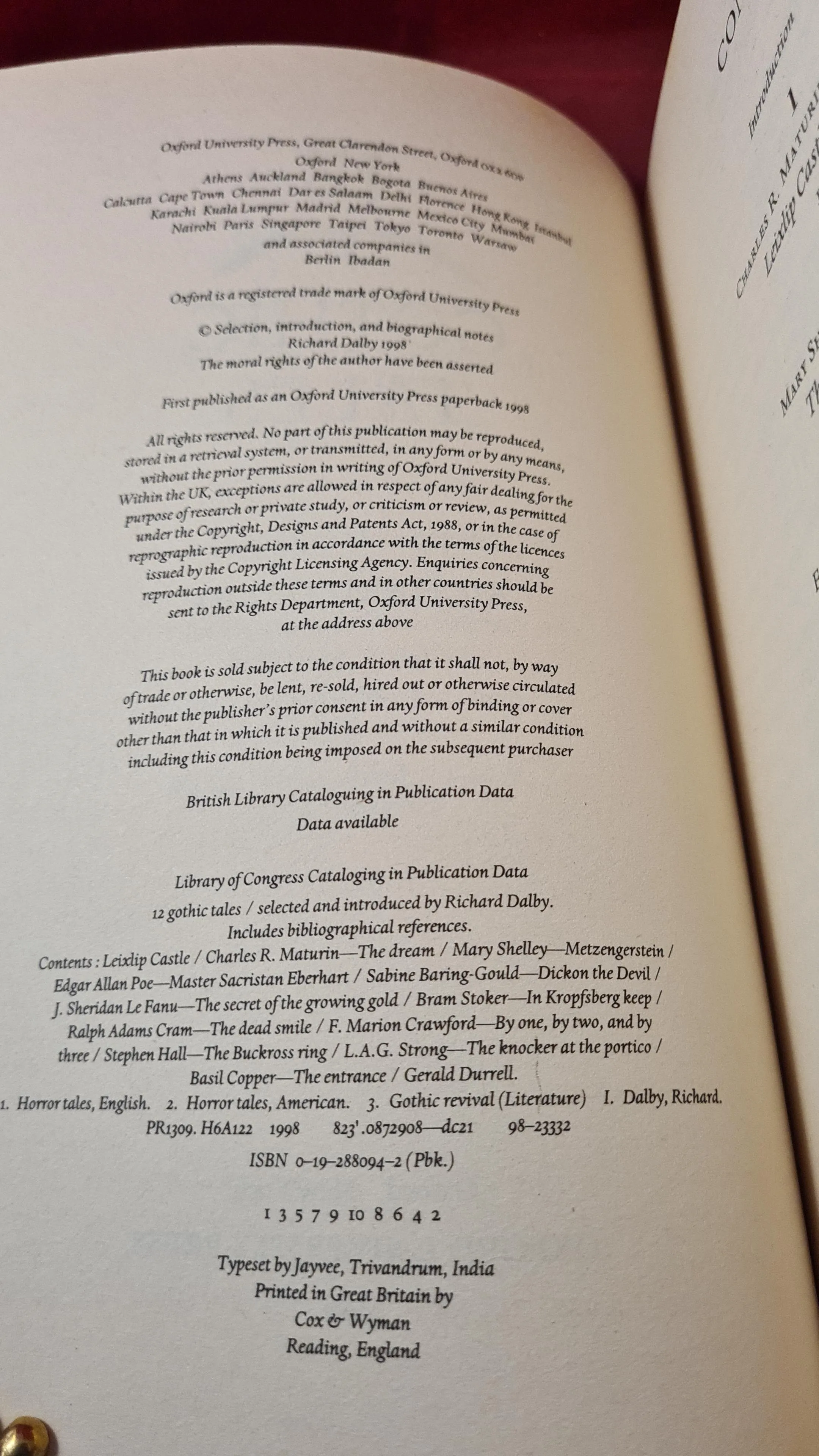 FREE WHEN PURCHASED WITH ANOTHER BOOK 12 Gothic Tales, 1998, First Edition