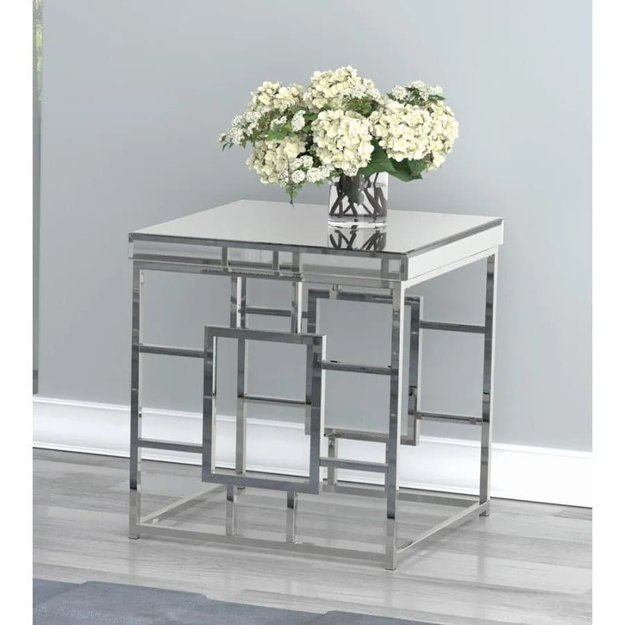 Geometric Square End Chrome End Table in Chrome