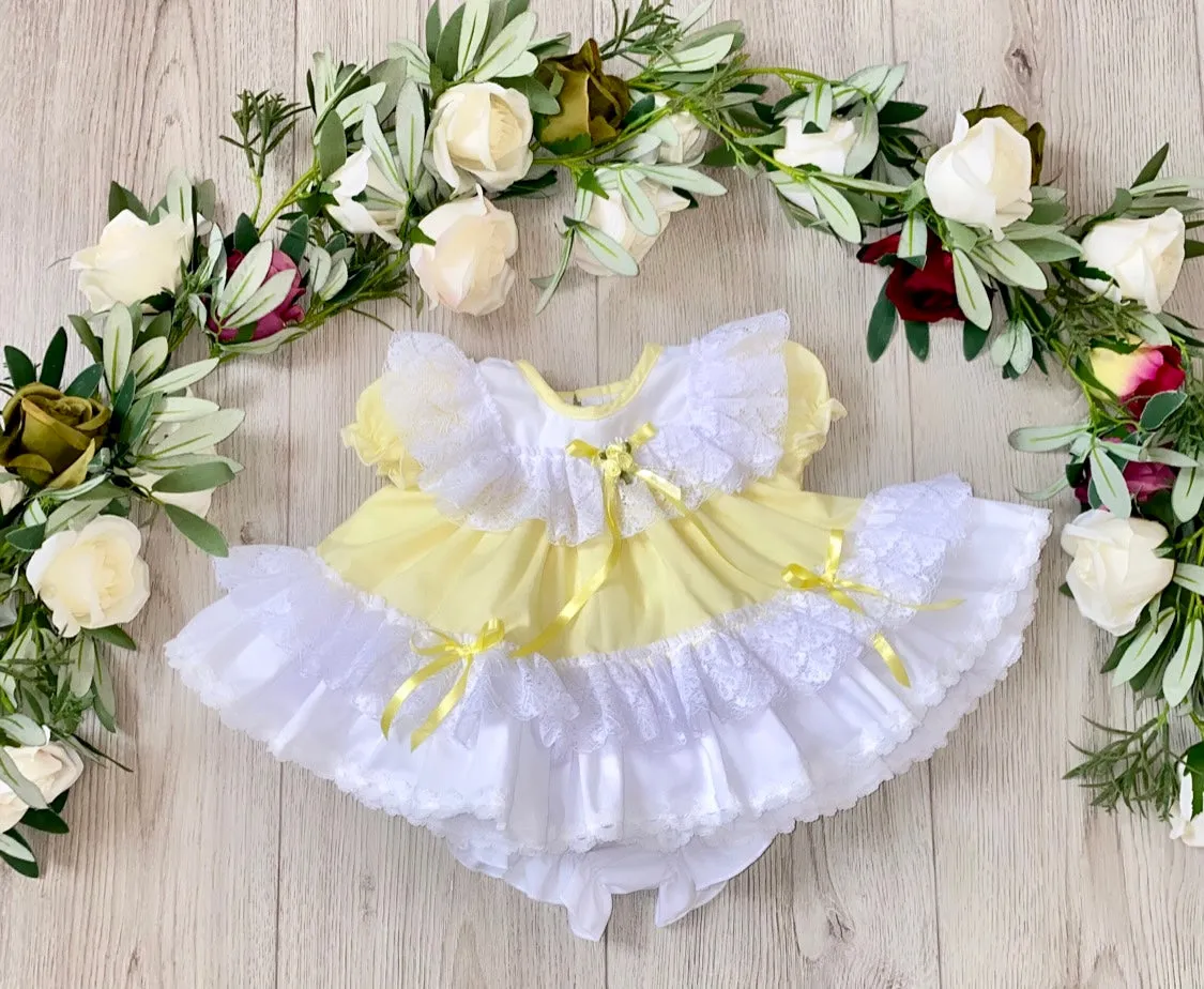 Gillytots Baby Girls Lemon Frilly layered Dress