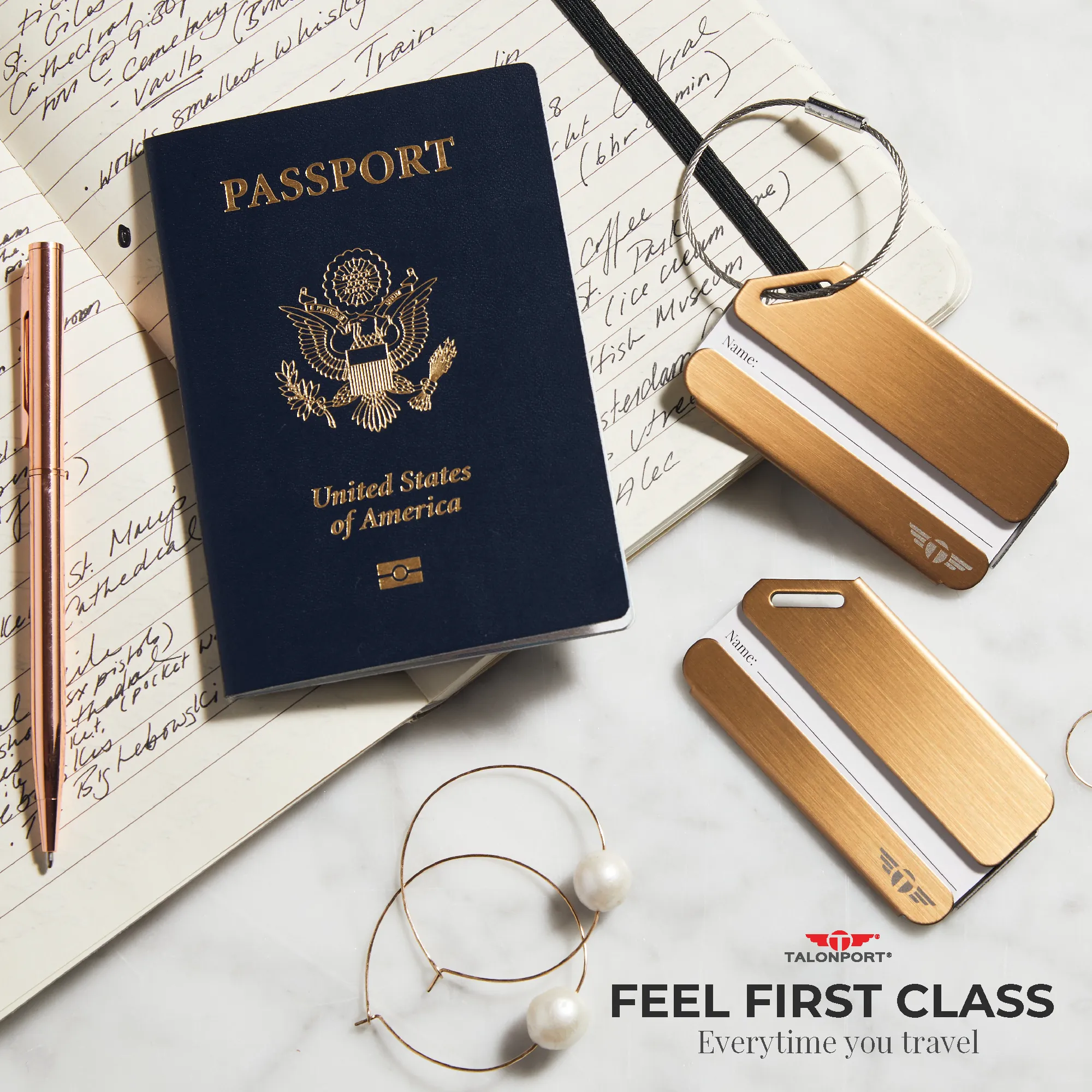 Gold Bronze Four Pack Metal Luggage Tag