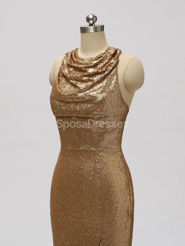 Gold Sequin See Through Halter Mermaid Long  Bridesmaid Dresses Online, WG598