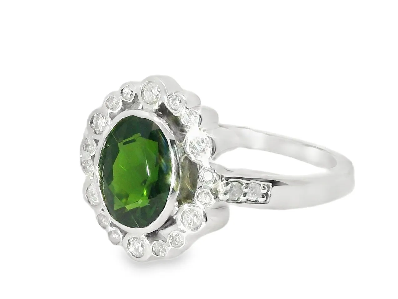 Gorgeous Estate 14K White Gold Green Tourmaline Diamond Ring