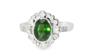 Gorgeous Estate 14K White Gold Green Tourmaline Diamond Ring