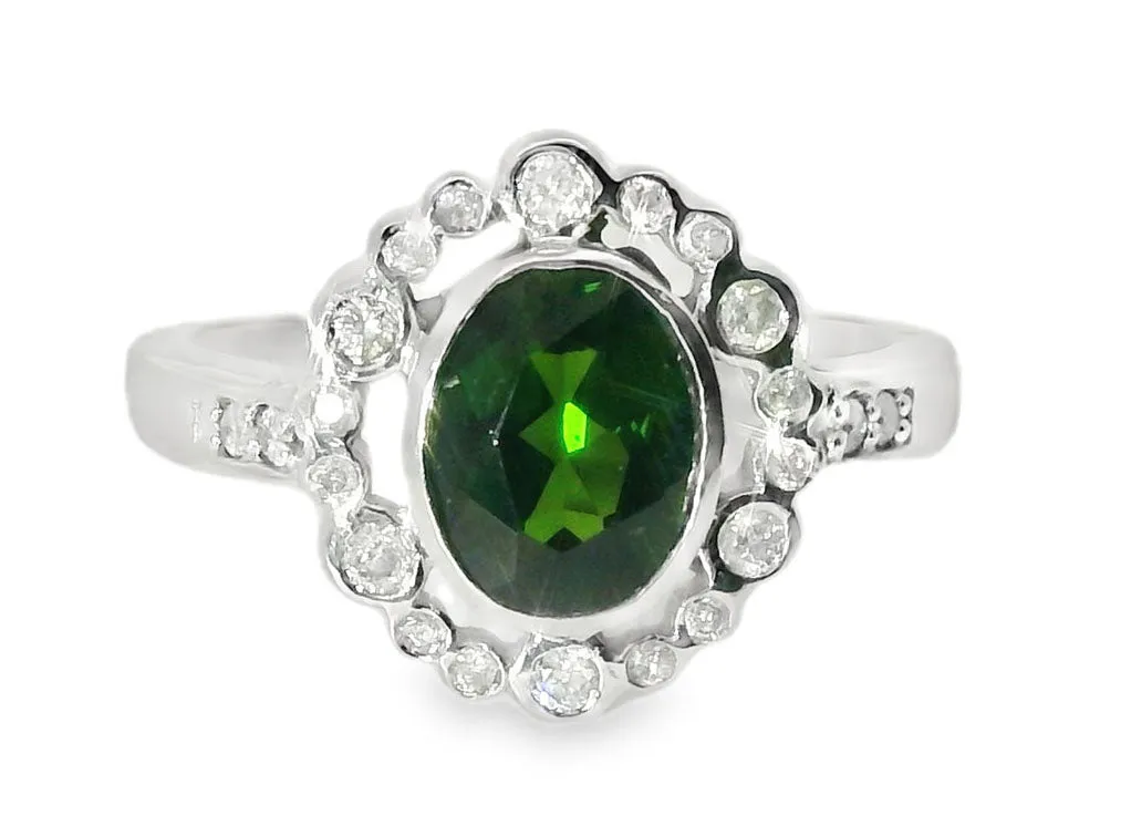 Gorgeous Estate 14K White Gold Green Tourmaline Diamond Ring