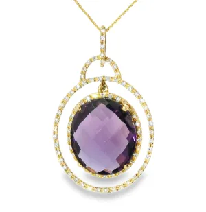 Gorgeous Estate 14K Yellow Gold Amethyst Diamond Drop Necklace