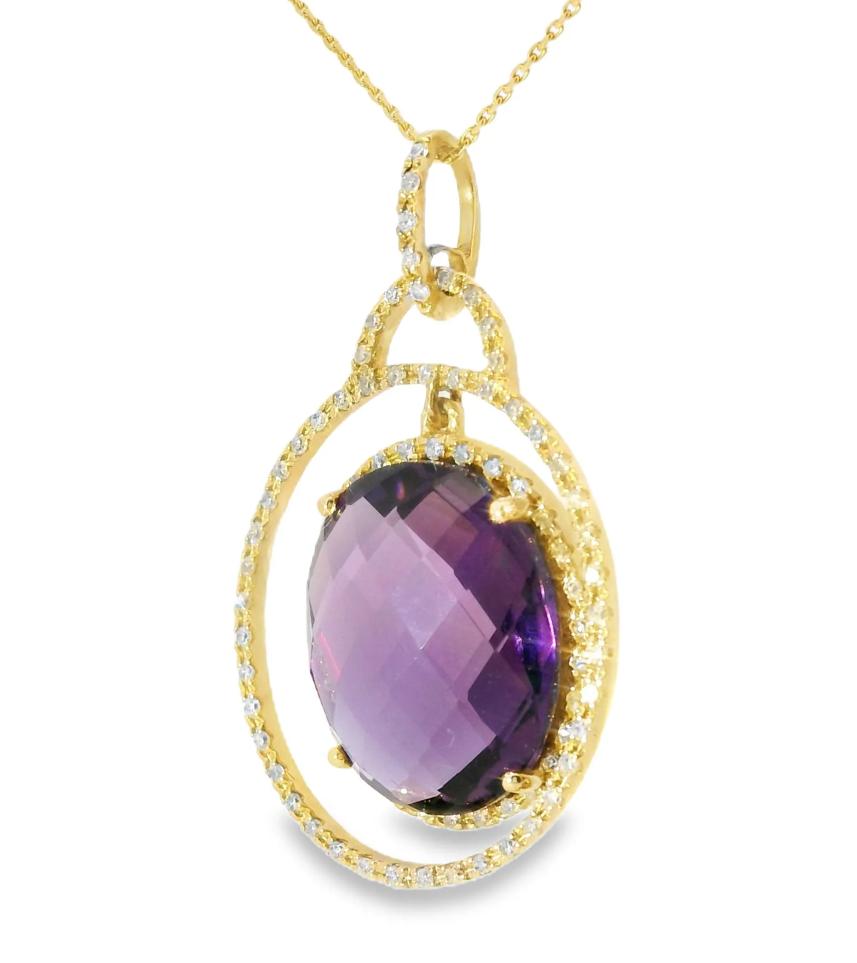 Gorgeous Estate 14K Yellow Gold Amethyst Diamond Drop Necklace