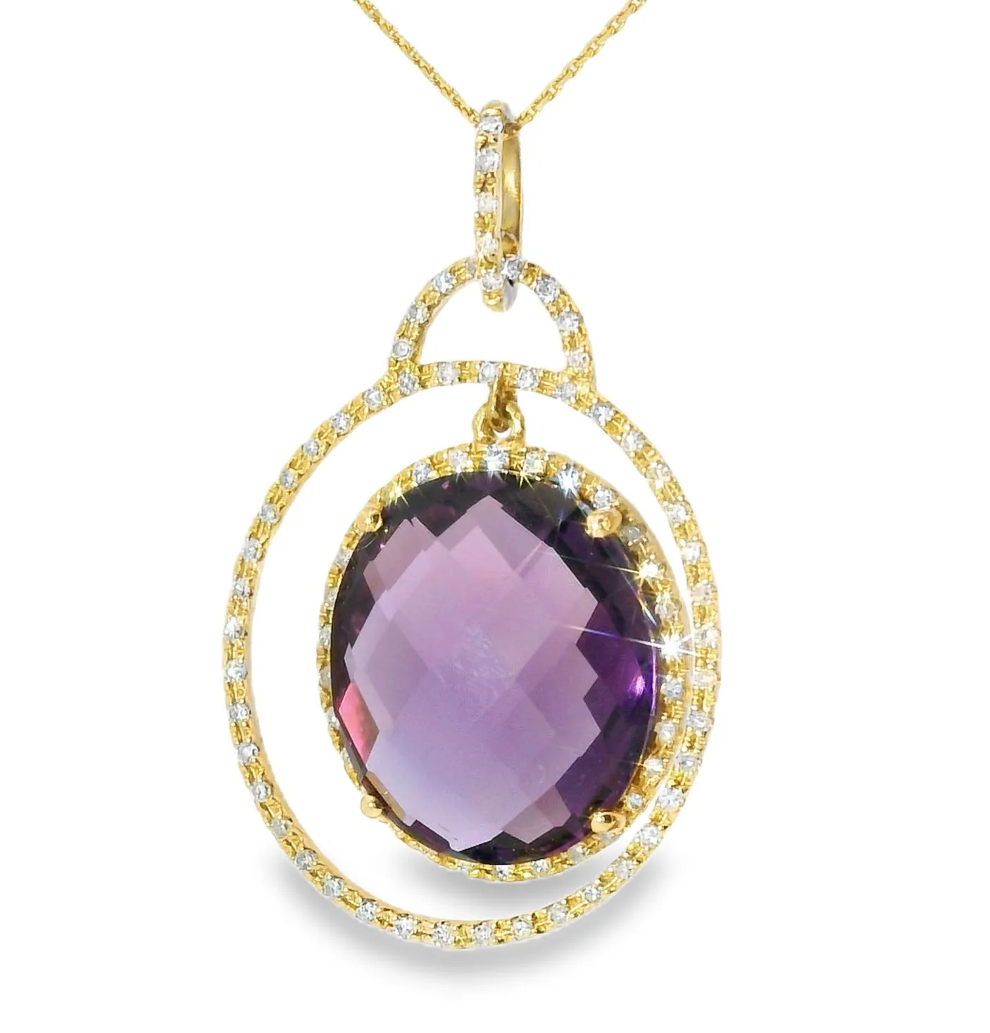 Gorgeous Estate 14K Yellow Gold Amethyst Diamond Drop Necklace