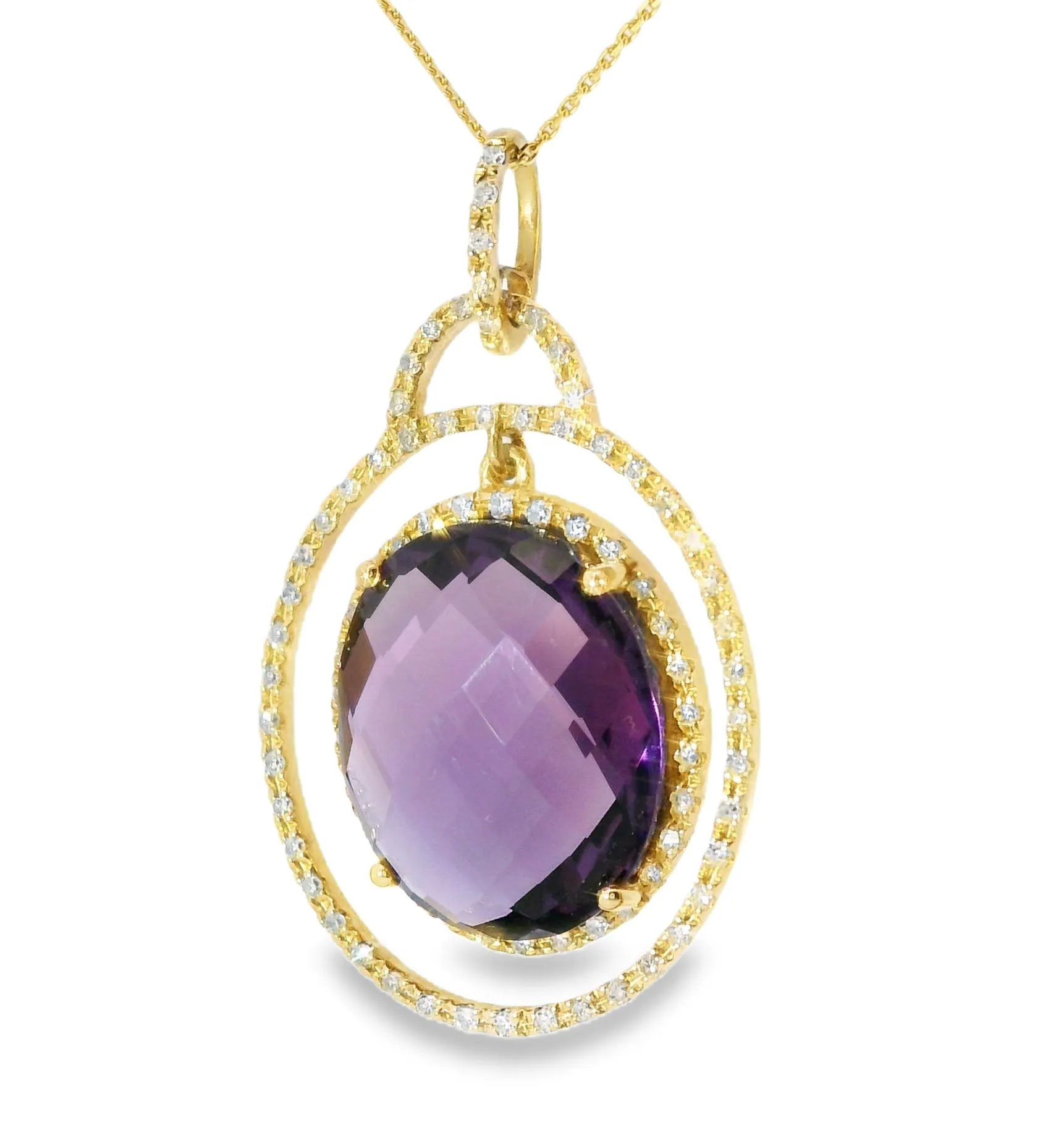 Gorgeous Estate 14K Yellow Gold Amethyst Diamond Drop Necklace