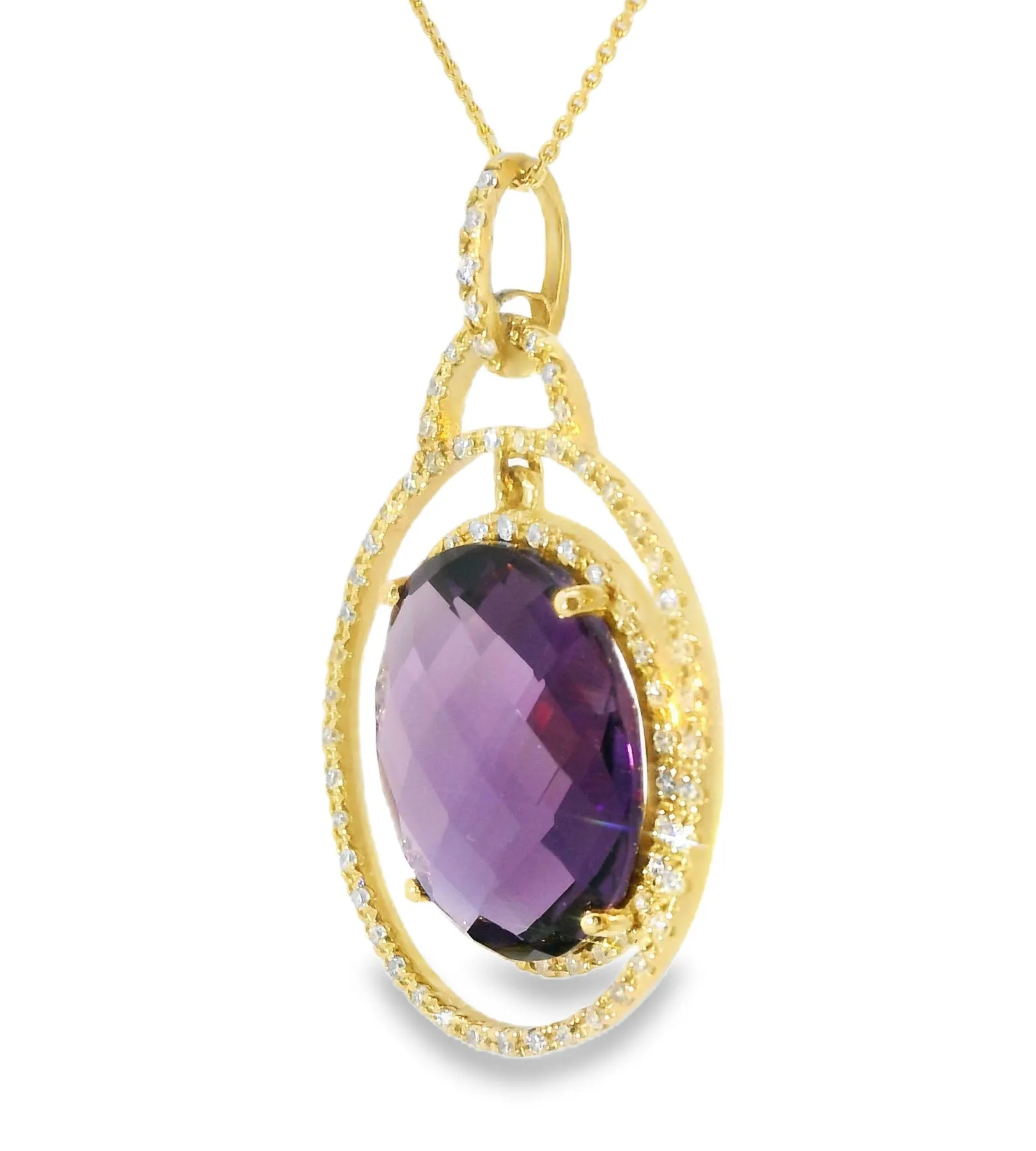 Gorgeous Estate 14K Yellow Gold Amethyst Diamond Drop Necklace