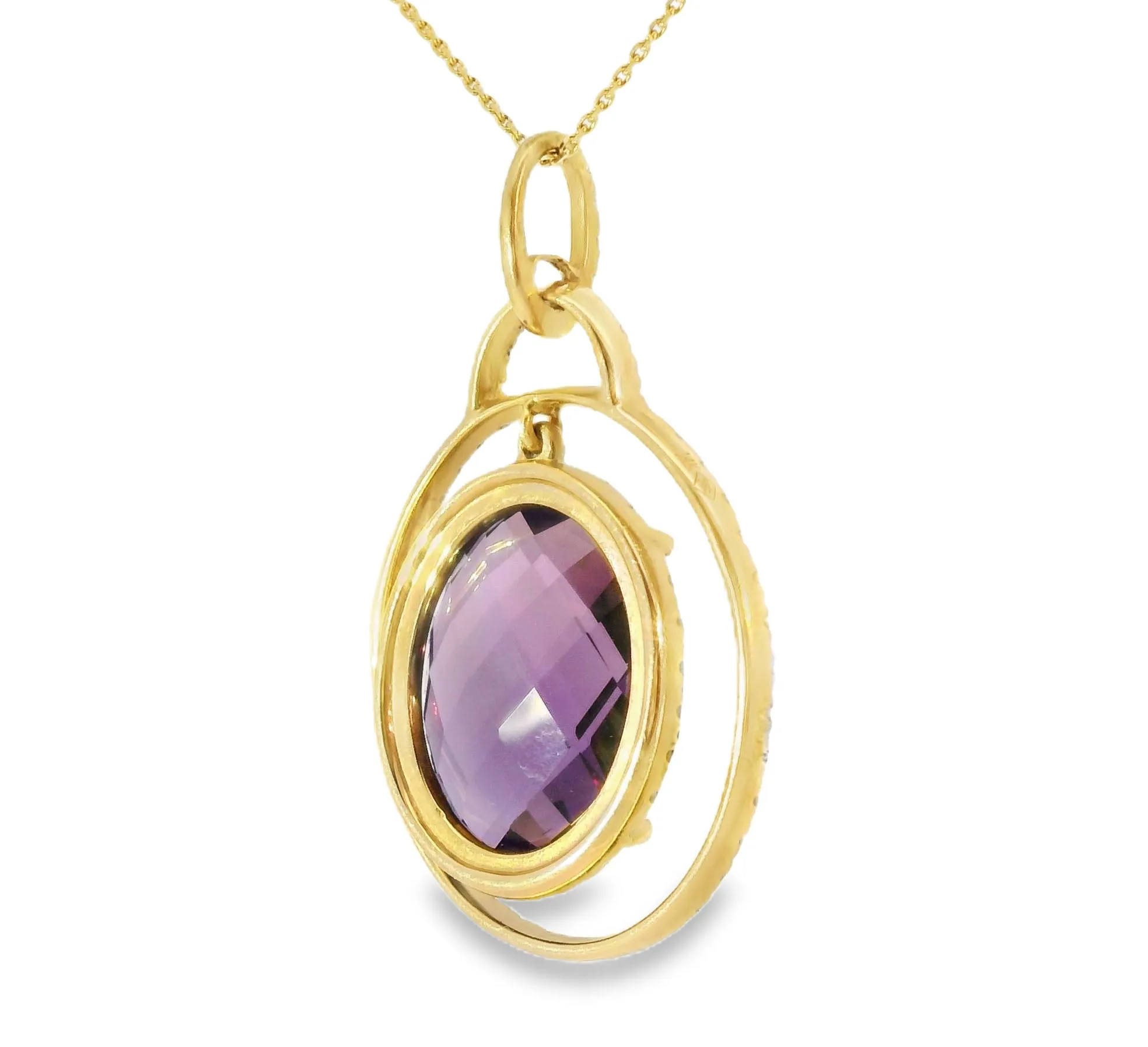 Gorgeous Estate 14K Yellow Gold Amethyst Diamond Drop Necklace
