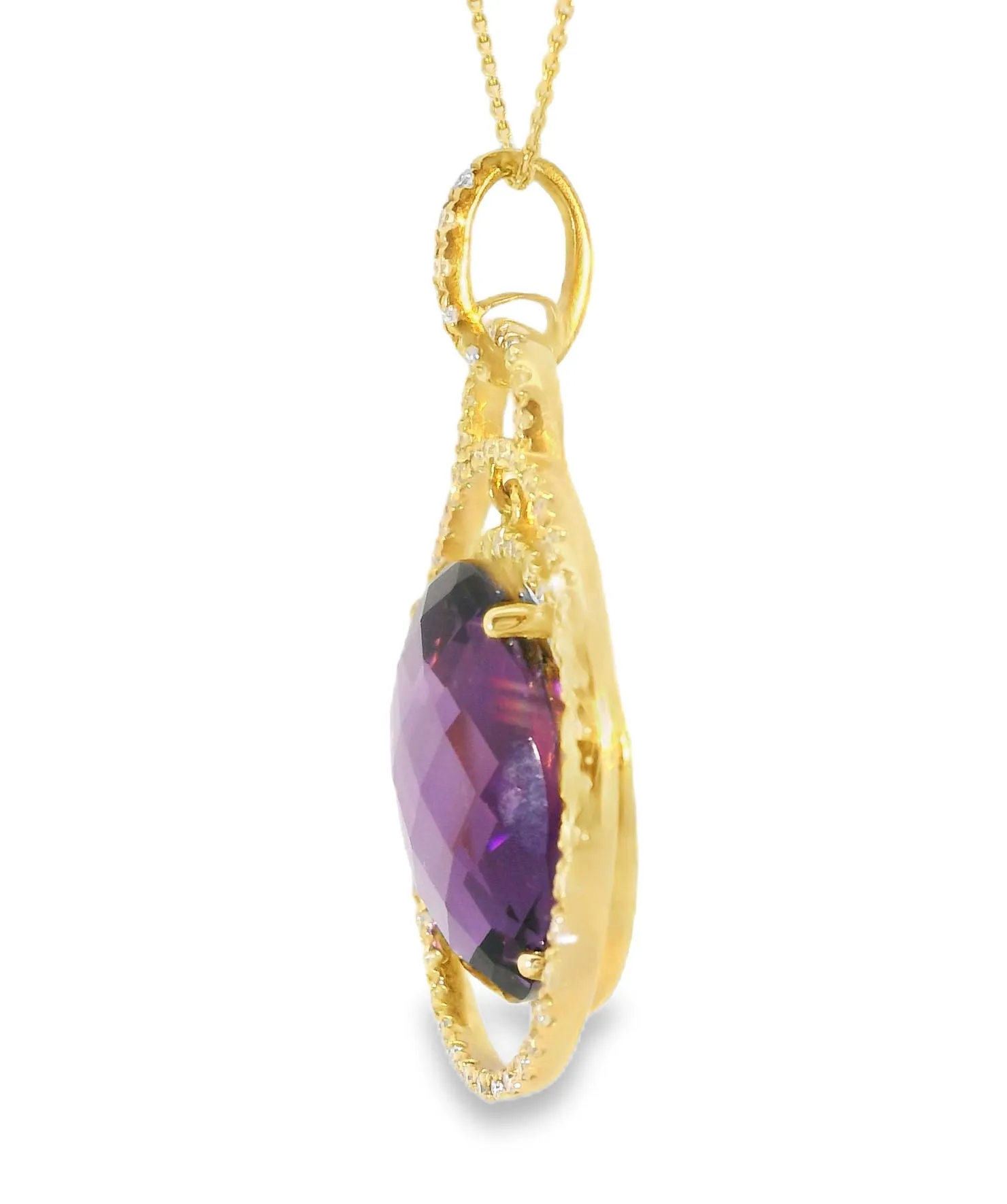 Gorgeous Estate 14K Yellow Gold Amethyst Diamond Drop Necklace