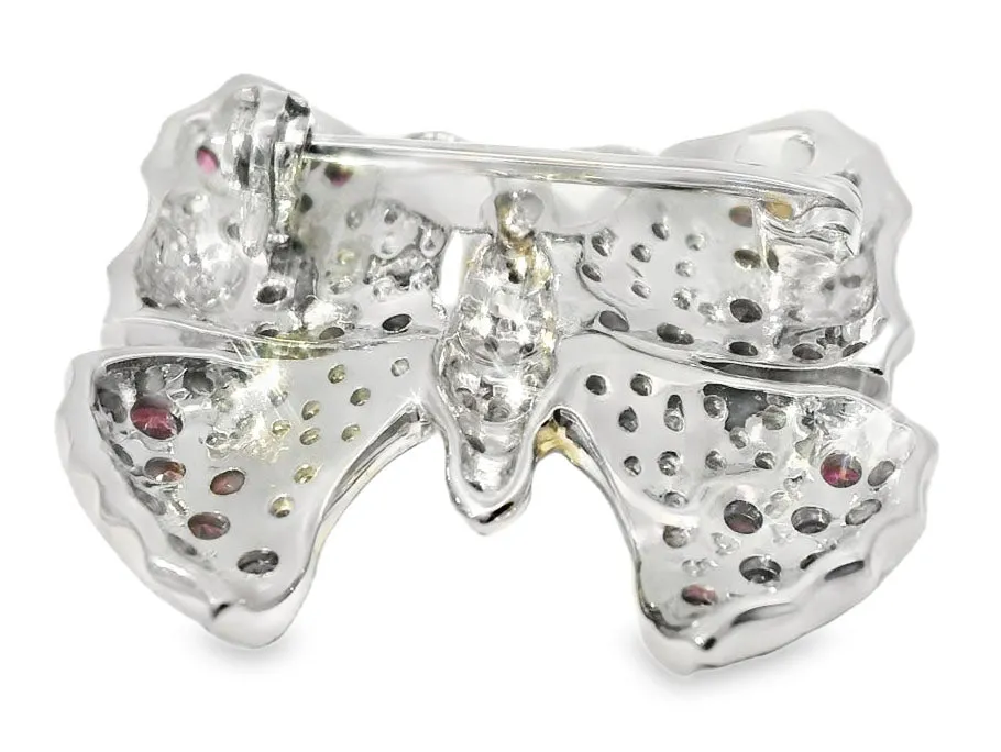Gorgeous Estate 18K White Gold Ruby Pave Diamond Butterfly Brooch Pin