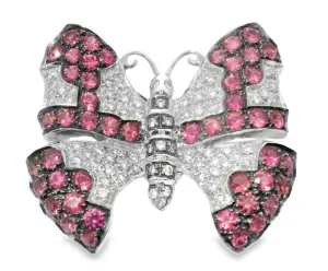 Gorgeous Estate 18K White Gold Ruby Pave Diamond Butterfly Brooch Pin