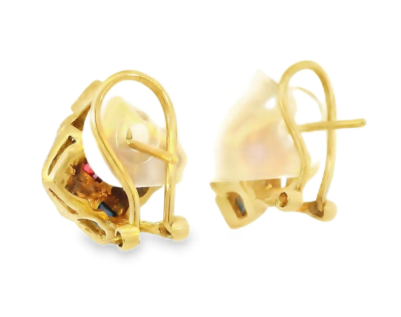 Gorgeous Estate 18K Yellow Gold Ruby Emerald Sapphire Diamond Earrings