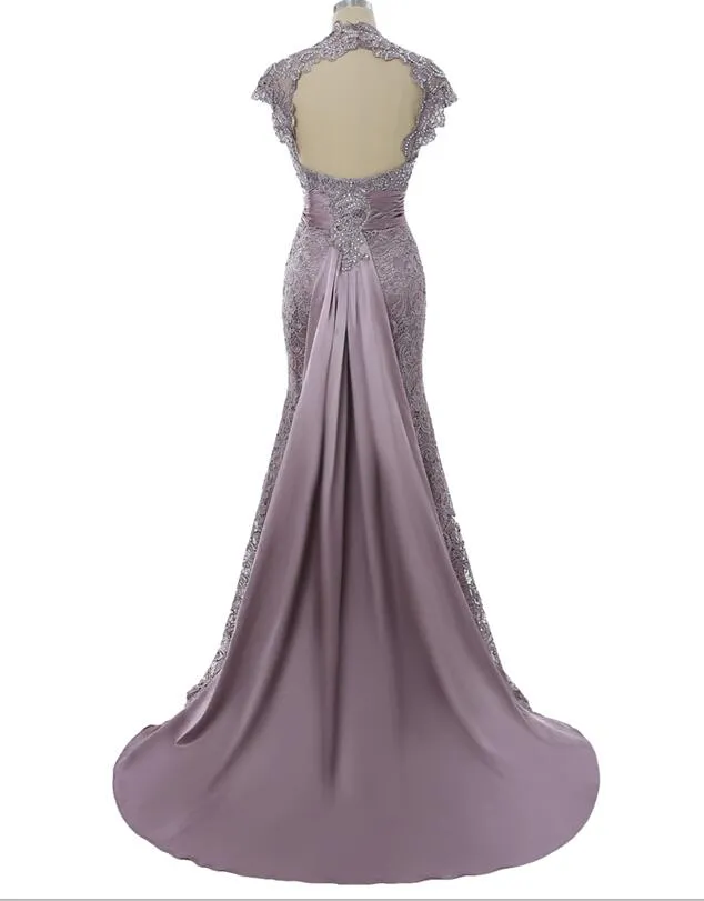 Gorgeous Lace  Mother Of The Bride Dresses Cap Sleeves Lace Beaded Wedding Party Dress, Lace Evening Dress
