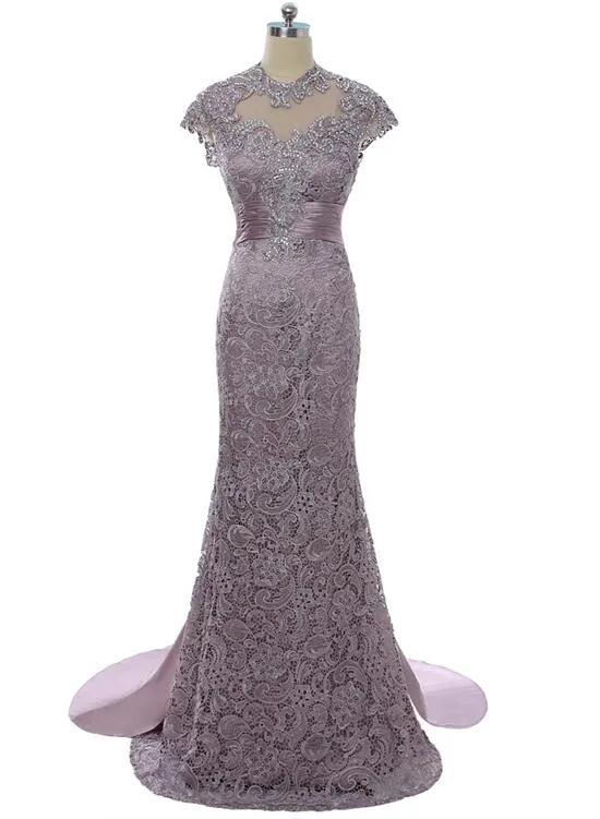 Gorgeous Lace  Mother Of The Bride Dresses Cap Sleeves Lace Beaded Wedding Party Dress, Lace Evening Dress