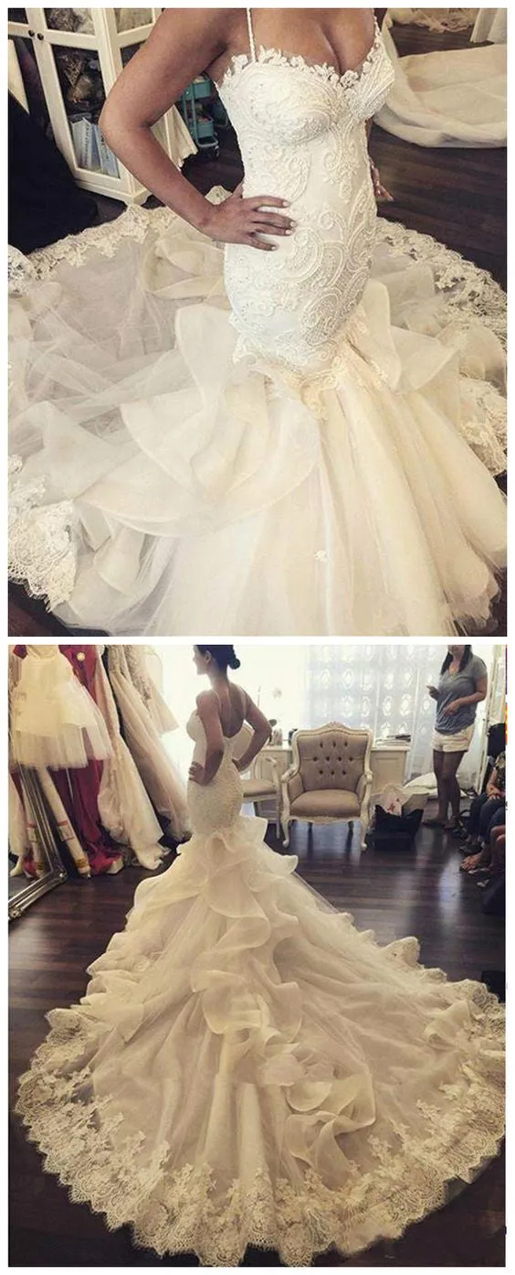 Gorgeous Spaghetti Strap Sweetheart Mermaid Long Wedding Dresses, BGP234