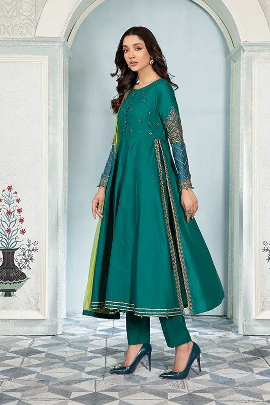 Green Dress Pakistani in Classic Frock Trouser Style