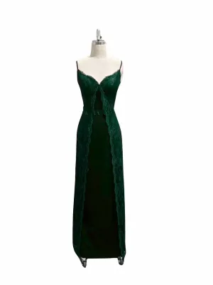 Green Lace V-neckline Lace Straps Long Prom Dress, Green Lace Party Dress