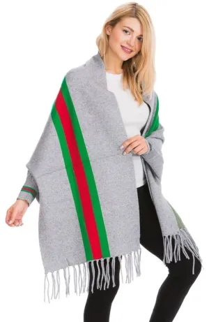 Grey, Green/Red Stripe Cardigan