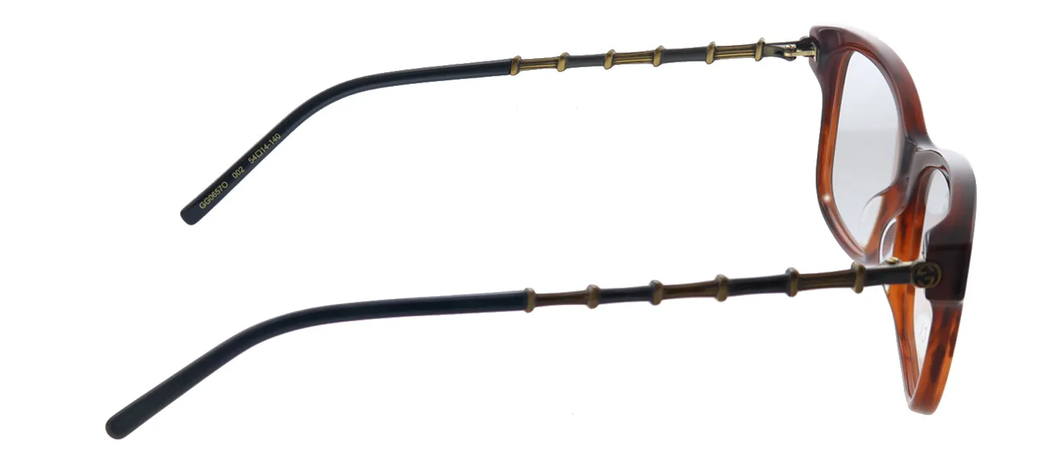 Gucci GG 0657O 002 Rectangle Acetate Havana Eyeglasses with Demo Lens