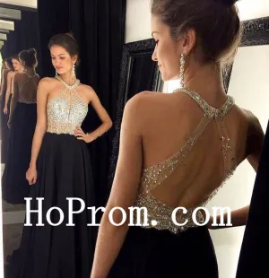 Halter Black Prom Dresses,A-Line Prom Dress,Evening Dress