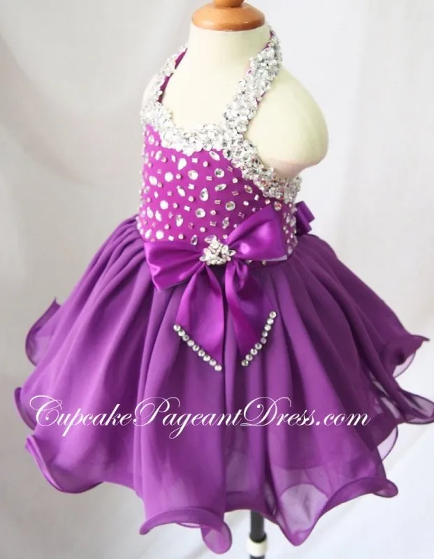 Halter Glass Crystal Infant/toddler/baby/children/kids Glitz Baby Doll Dress