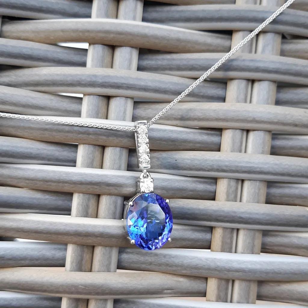 Handcrafted Oval Cut Tanzanite and Diamond Pendant