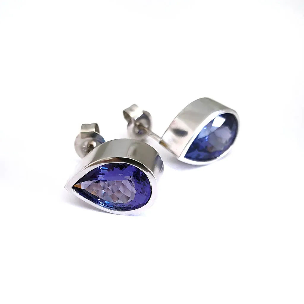 Handcrafted Pear Cut Tube Set Tanzanite Earrings