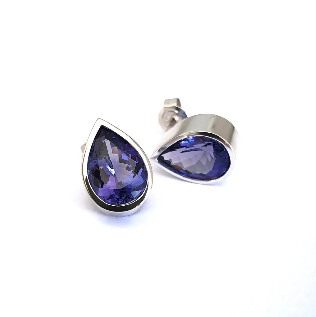 Handcrafted Pear Cut Tube Set Tanzanite Earrings
