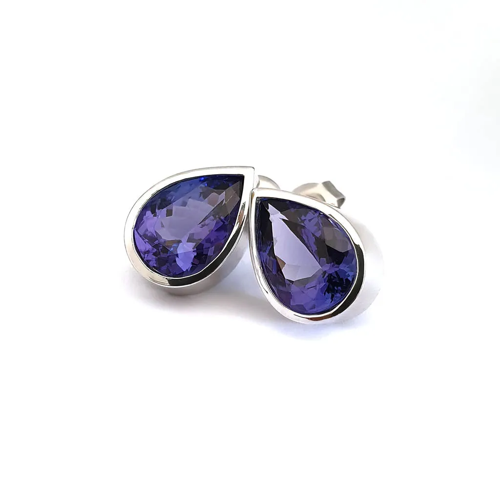 Handcrafted Pear Cut Tube Set Tanzanite Earrings
