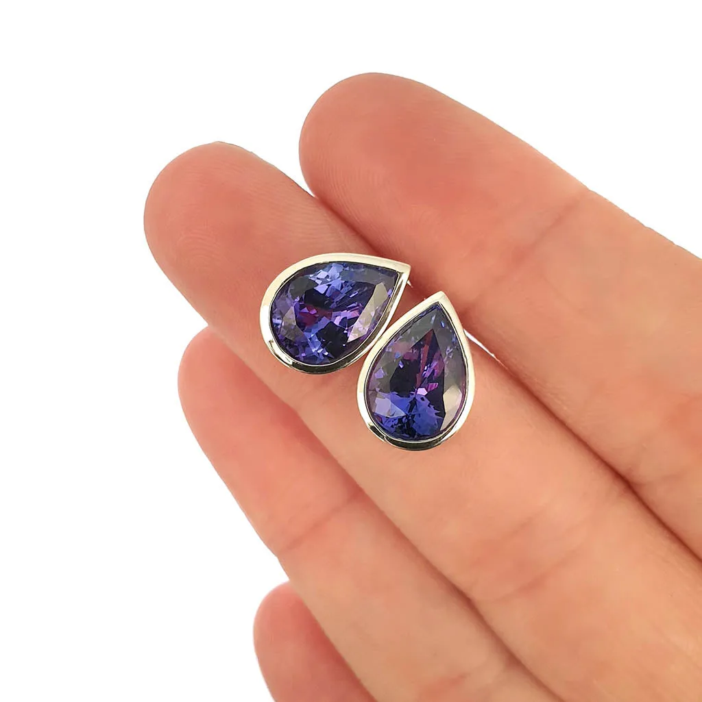 Handcrafted Pear Cut Tube Set Tanzanite Earrings