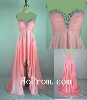 Hi-Lo Pink Prom Dresses,Simple Prom Dress,Evening Dress
