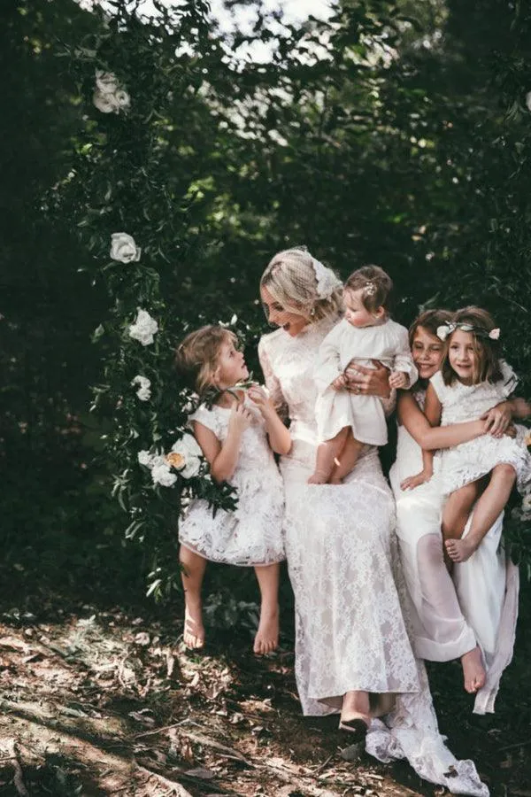 High Neck Boho Long Sleeves Lace Wedding Dresses With Open back TN307