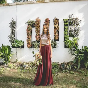 High Neck Two Piece Sequin Burgundy Bridesmaid Dress,Cheap Bridesmaid Dresses,WGY0204