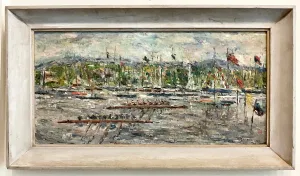 Impressionistic Painting of Rowing Regatta Race Signed W. Campbell 1967