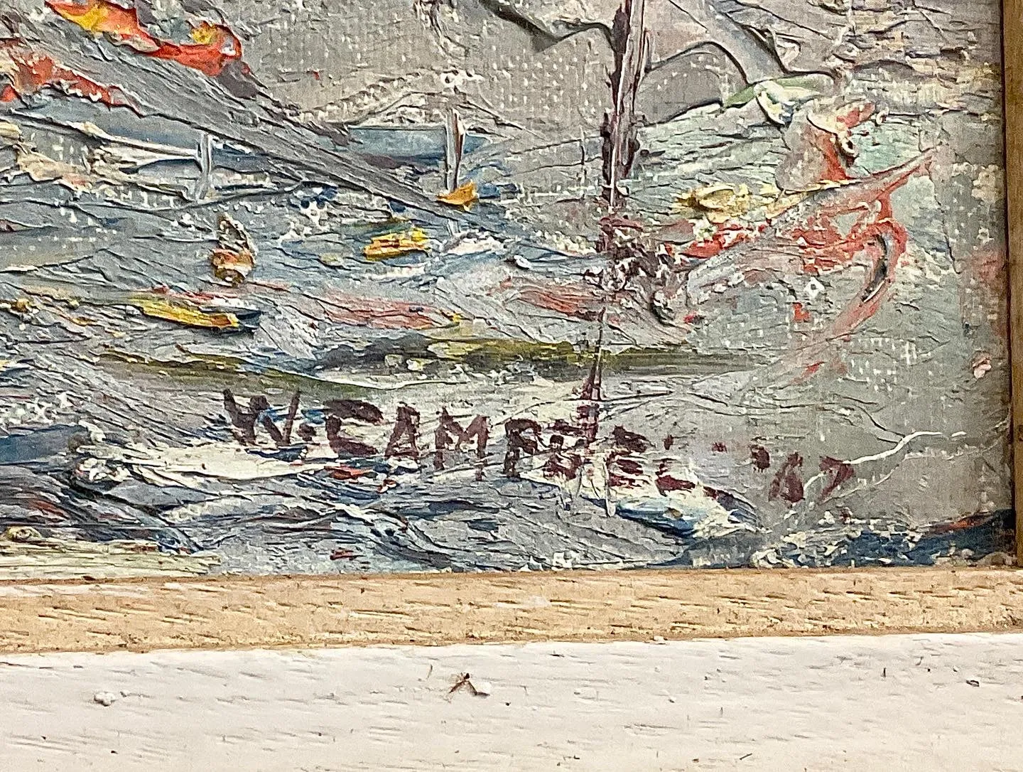 Impressionistic Painting of Rowing Regatta Race Signed W. Campbell 1967
