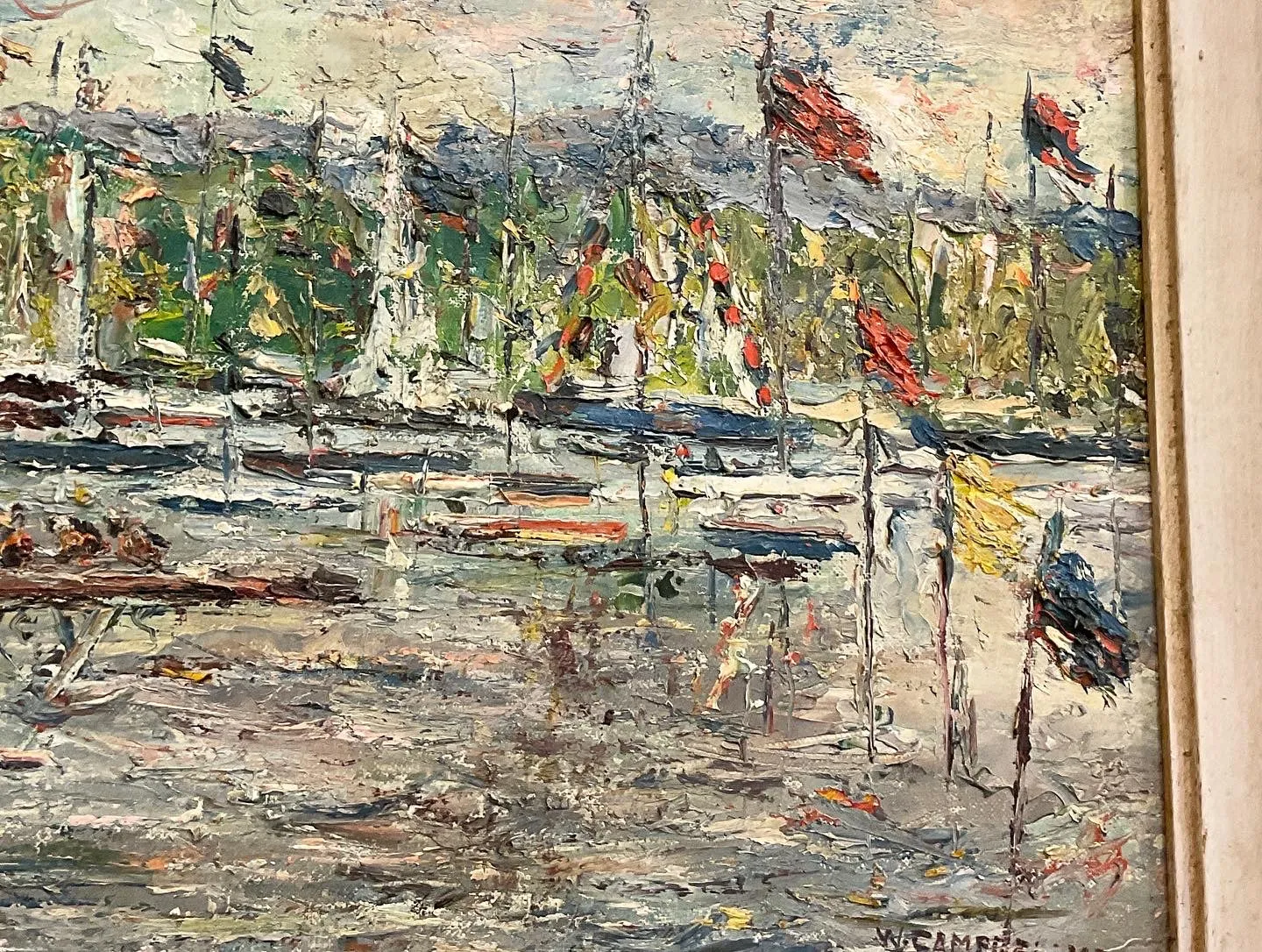 Impressionistic Painting of Rowing Regatta Race Signed W. Campbell 1967