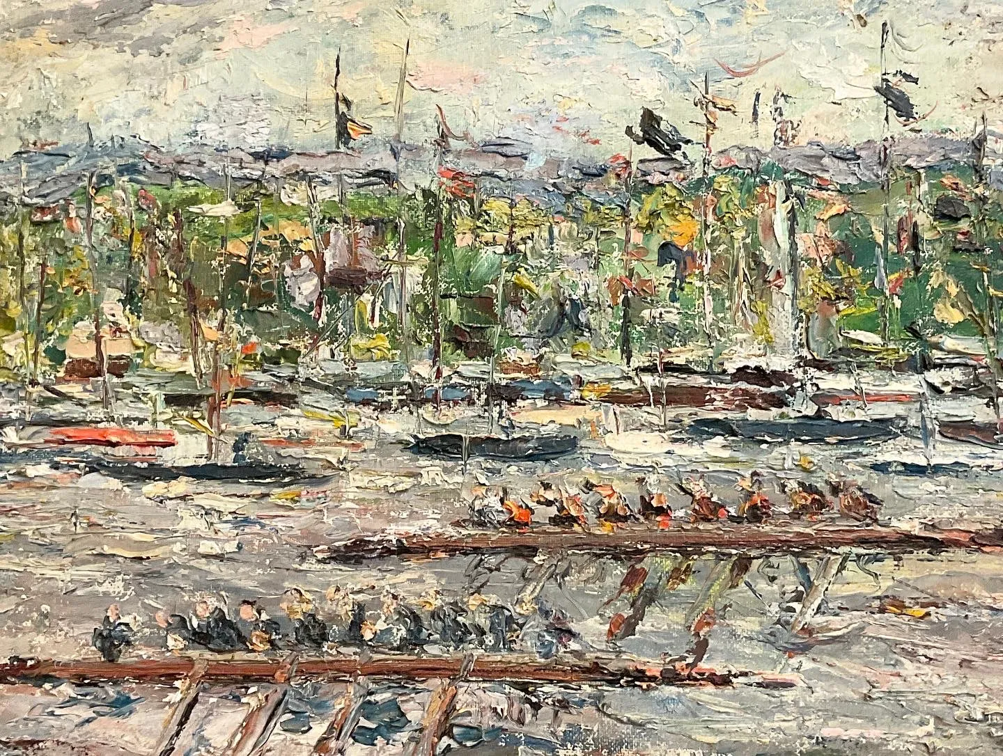 Impressionistic Painting of Rowing Regatta Race Signed W. Campbell 1967