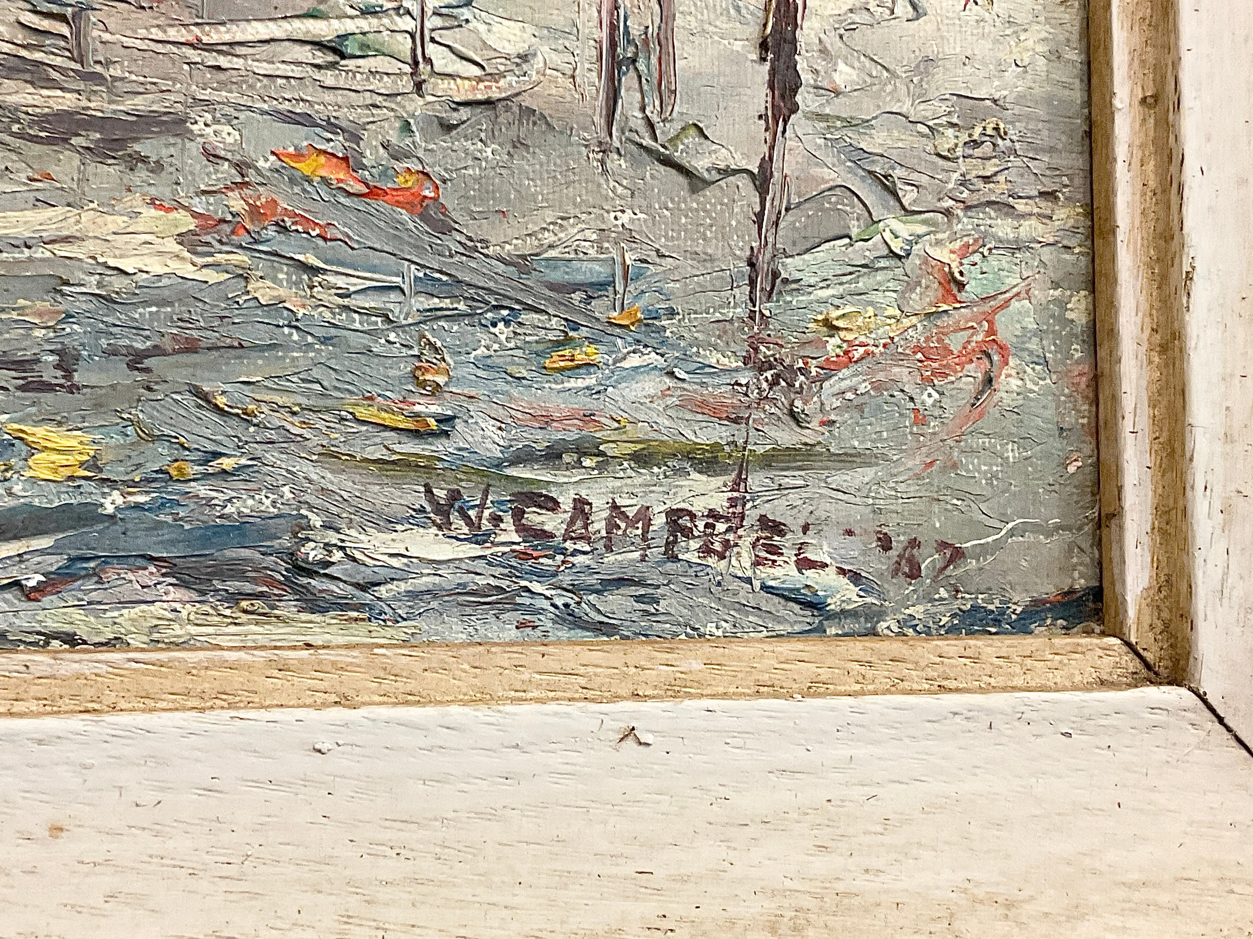 Impressionistic Painting of Rowing Regatta Race Signed W. Campbell 1967