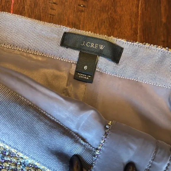 J.Crew lavender Gold Sparkle Tweed Zip Front Skirt size 6 pencil Christmas ready