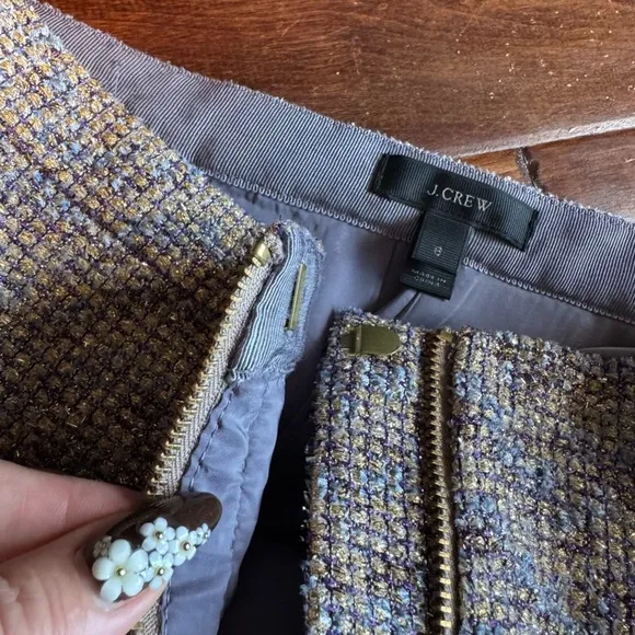 J.Crew lavender Gold Sparkle Tweed Zip Front Skirt size 6 pencil Christmas ready