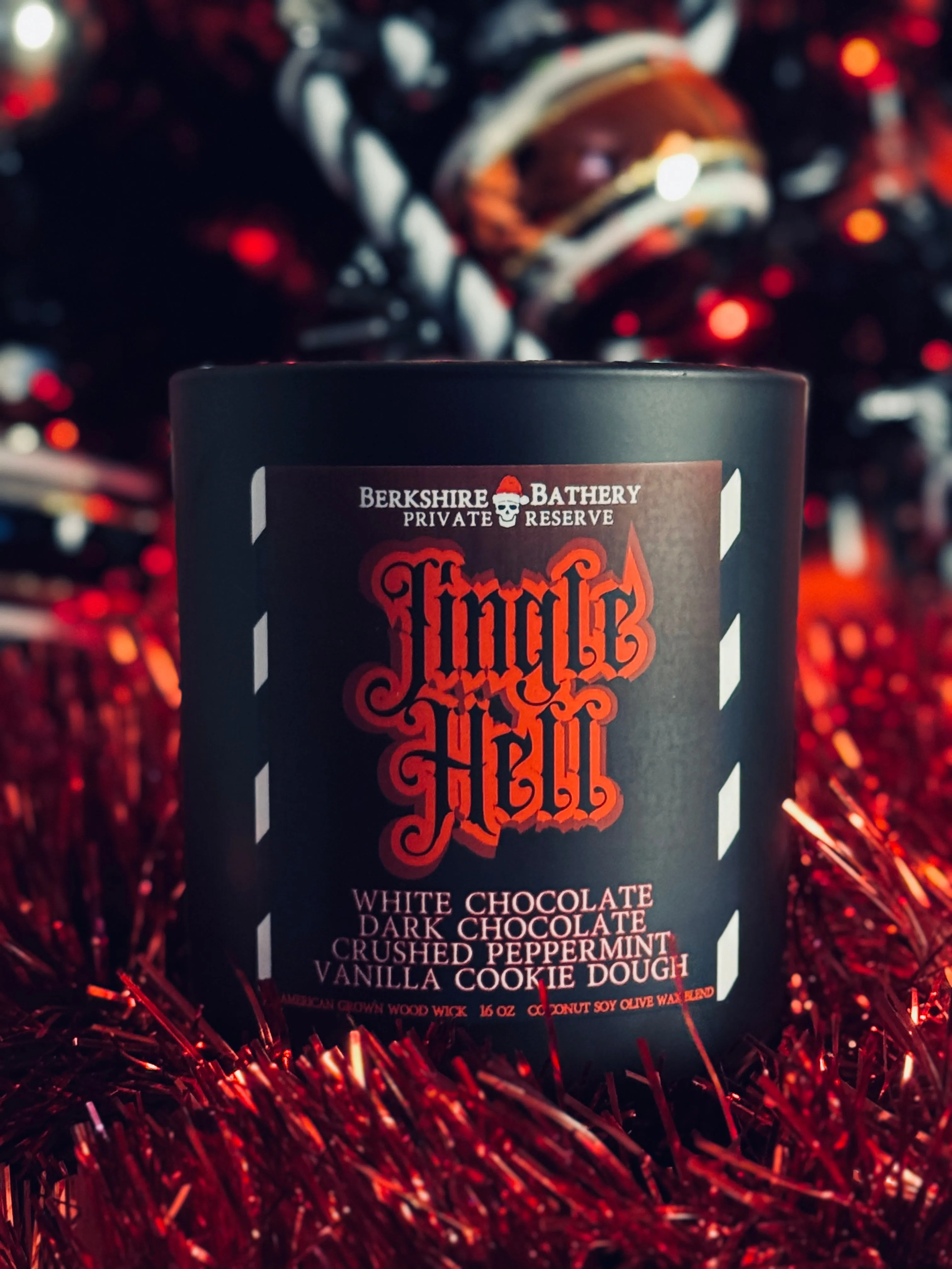 JINGLE HELL | Sweet   Salty Peppermint - 16oz Wood Wick Candle