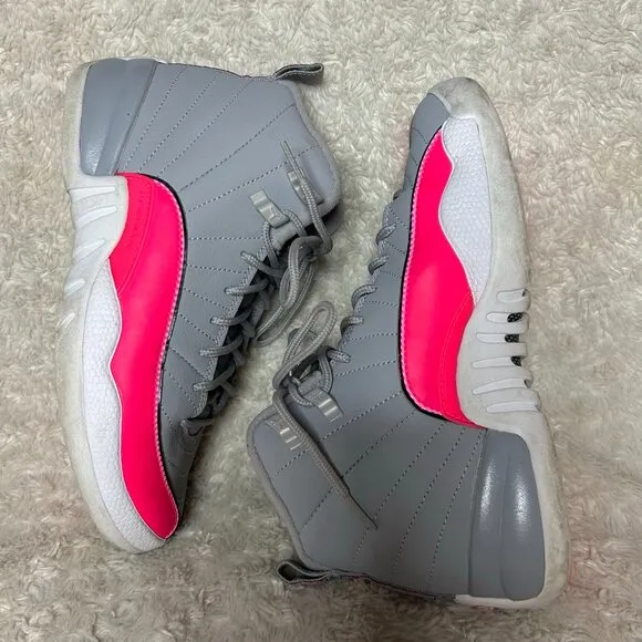 Jordan 12 Retro Wolf Grey Racer Pink 2019 Girls Shoe‎ Cool Grey Size 6Y