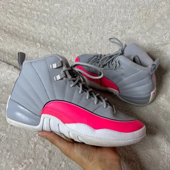 Jordan 12 Retro Wolf Grey Racer Pink 2019 Girls Shoe‎ Cool Grey Size 6Y