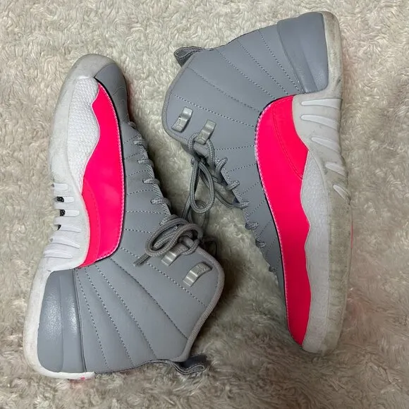 Jordan 12 Retro Wolf Grey Racer Pink 2019 Girls Shoe‎ Cool Grey Size 6Y