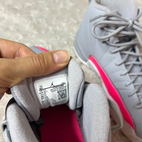 Jordan 12 Retro Wolf Grey Racer Pink 2019 Girls Shoe‎ Cool Grey Size 6Y