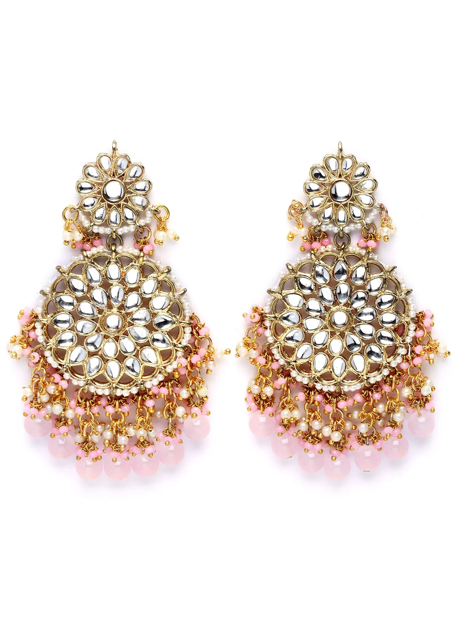 Karatcart Gold Plated Pink Handcrafted Kundan Dangler Earrings for Women