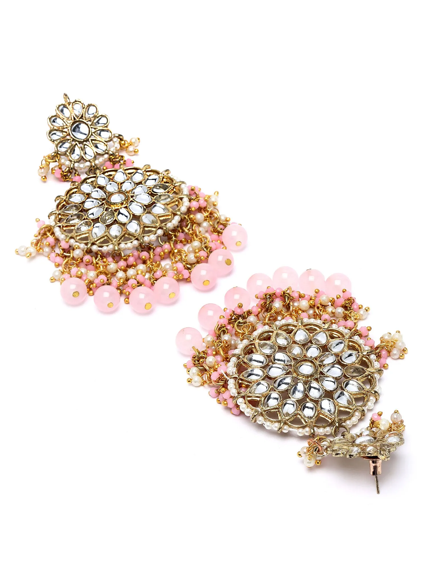 Karatcart Gold Plated Pink Handcrafted Kundan Dangler Earrings for Women