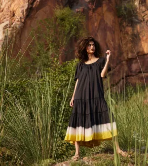 Khara Kapas Dusty Ink Midi Dress 100% Cotton  Black KW659